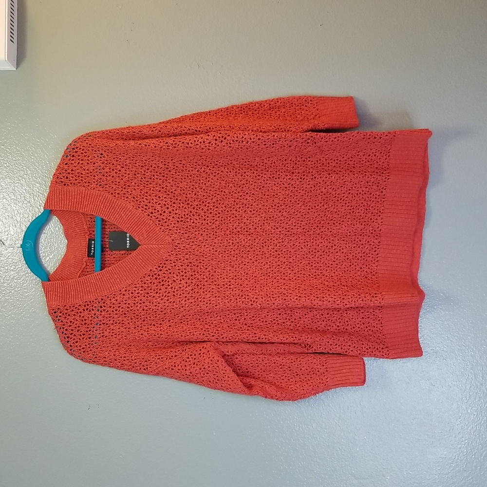 Nwt torrid brick red open stitch vneck pull over sweater size 1x 14-16